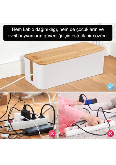 Greentech Kablo Düzenleme Kutusu Bambu+beyaz Renk-büyük Boy Gt-pk02