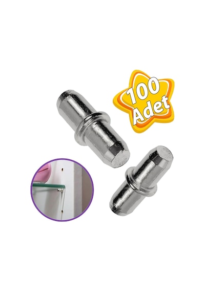Metal Halkalı Raf Pimi Cam Ahşap Metal Raf Tutucu Çivisi Mobilya Dolap Pimi 100 Adet