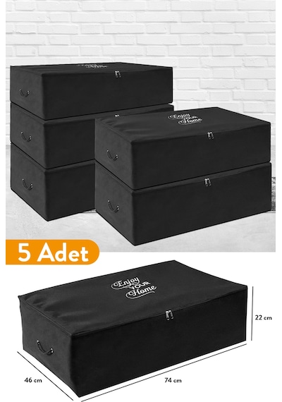 Serstil 5 Adet - Mega Boy Baza Altı Siyah Hurç 74 X 46 X 22 Cm