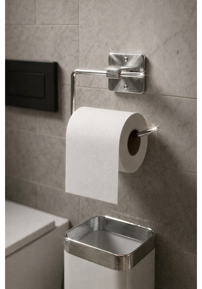 Sas Haus Yapışkanlı Krom WC Kağıtlık / Tuvalet Kağıtlık – Deliksiz Montaj, Ergonomik Tasarım KS-001