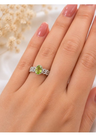 Peridot Taşı Ayarlanabilir Çelik Kadın Yüzük Açık Yeşil