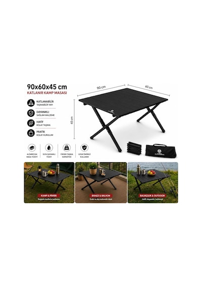 90x60x45 Cm Katlanır Kamp Ve Piknik Masası Hafif, Dayanıklı Ve Taşınabilir Siyah
