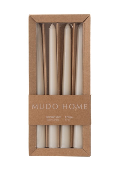 Mudo Home 4lü Şamdan Mum Krem 25cm 512172