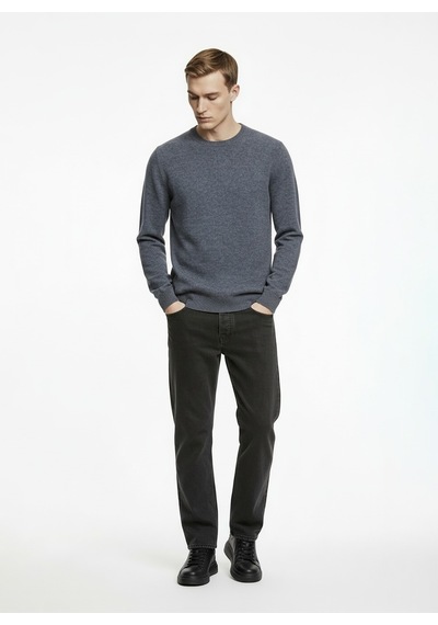 Alpha Studio Gri Erkek Bisiklet Yaka Regular Fit Kazak Au-3210c Pacth Crewneck Knıt