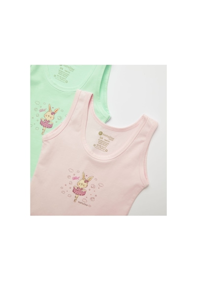 Natuline Kız Çocuk Sweet Rabbit Likralı 2'li Atlet 5001-2 Çok Renkli