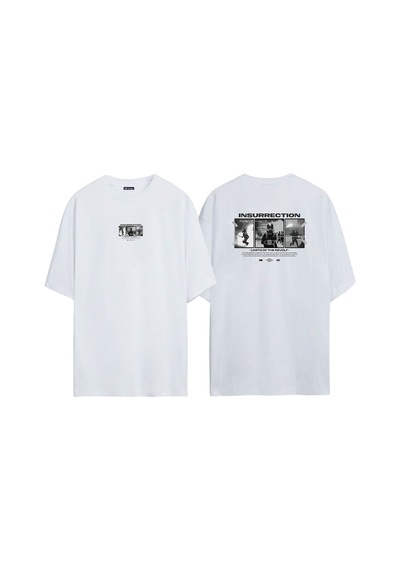 Thewert Unisex Insurrectıon Lımıts Of The Revolt Ön Arka Baskılı Beyaz Oversize T-shirt