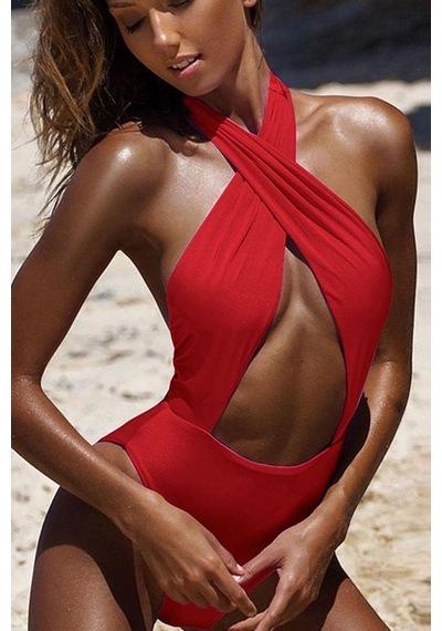 Deep Beach Kırmızı Boyundan Çarpraz Bağlamalı Mayo Db200567m 001