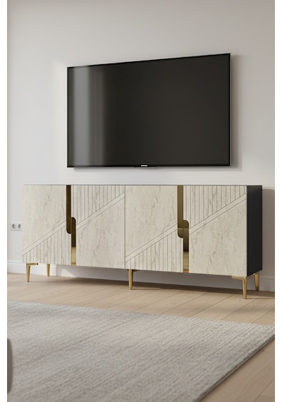 Ka1828atg Evva Konsol Ve Tv Sehpası Antrasit-traverten-gold 180cm