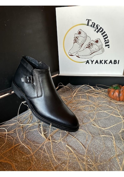 Taşpınar 010 %100 Hakiki Deri Erkek Günlük Kışlık Rahat Klasik Fermuarlı Bot 39-45 Siyah