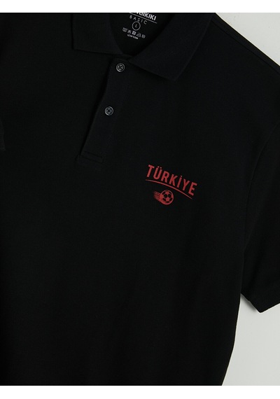 Lcwaıkıkı Classic Siyah Polo Yaka Türkiye Baskılı Erkek Tişört