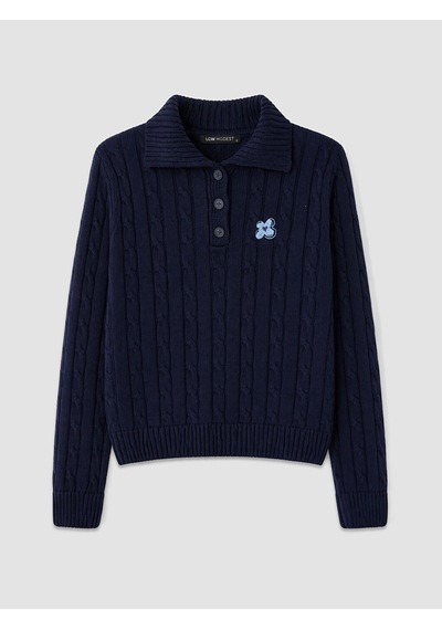 Lcw Modest Lacivert Polo Yaka Desenli Kadın Triko Kazak