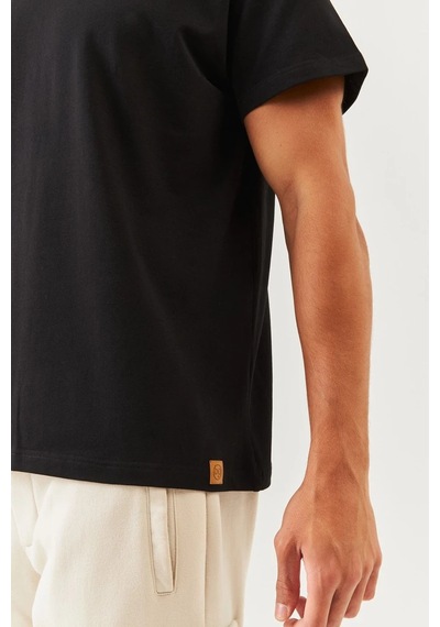 Erkek Oversize Rahat %100 Pamuklu Penye Bisiklet Yaka Kısa Kol Basic T-shirt Classic Collection Siyah
