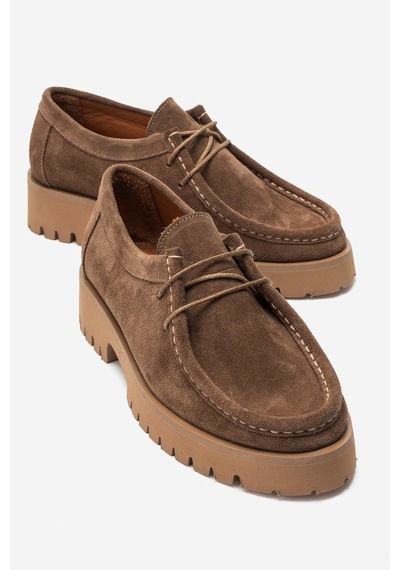 Luvi Shoes Talıa Toprak Süet Hakiki Deri Bağcıklı Kadın Loafer Ayakkabı