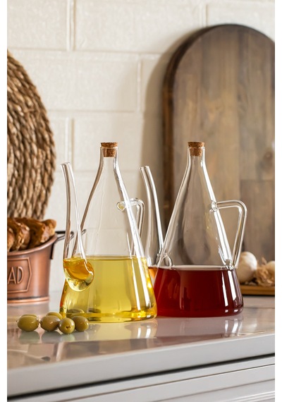 Porsima 17558 Mantar Kapaklı Borosilikat 2li Cam Yağlık Sirkelik 600 ml