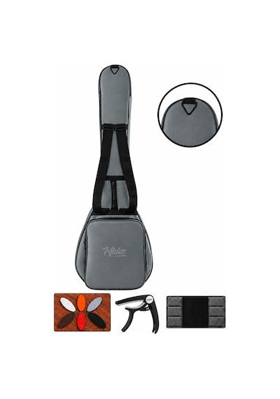 Midex CS-107 Kısa Sap Saz Bağlama Gigbag Çantası Kılıfı Kalın Soft Case (Kapo + 6 Adet Mızrap + Mızrap Cüzdanı)