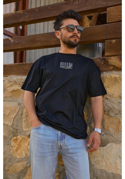 Velvoria Unisex Oversize Siyah Run T-shirt