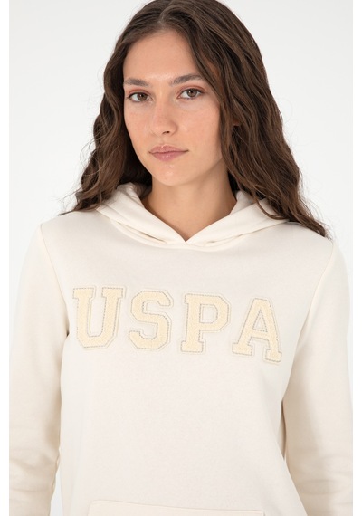 U.S. Polo Assn. Kadın Krem Basic Kapüşonlu Sweatshirt 50296931-VR071