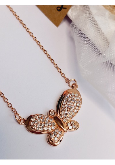Gümüş Zirkon Taşlı Trend Kelebek Figürlü Gold Kadın Trend Kolye Ö