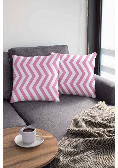 Pembe Zigzag Çift Taraflı Yastık Kırlent Kılıfı Krl303n11