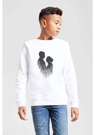 Tshirthane Silhouette Multiple Exposure Couple Baskılı Unisex Çocuk Beyaz S Beyaz