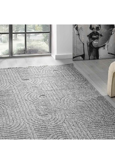 Antrasit Gri Geometrik Desenli Yumuşak Halı - Dk623al Antrasit - Gri