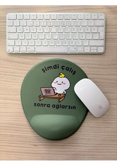 Şimdi Çalış Sonra Ağlarsın Baskılı Bilek Destekli Oval Mouse Pad Yeşil