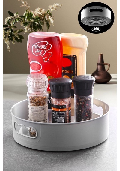 Kitchen Life 360 Derece Dönen Banyo&buzdolabı Düzenleyici Tepsi Gri