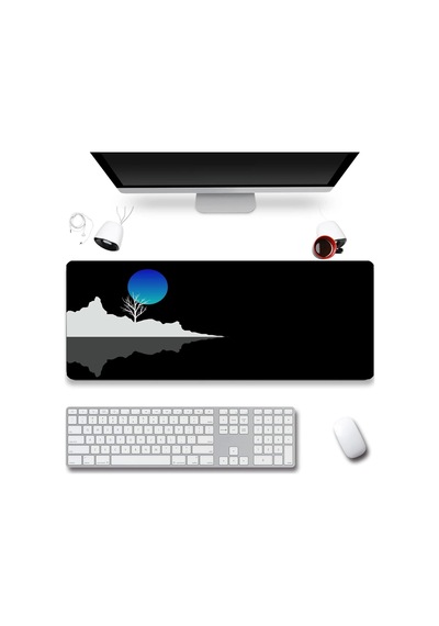 Sonictouch Mavi Ay Karanlık Ufuk Gamer Oyuncu Dikişsiz Sıvı Geçirmez Klavye Mouse Pad 32x70cm Mousepad