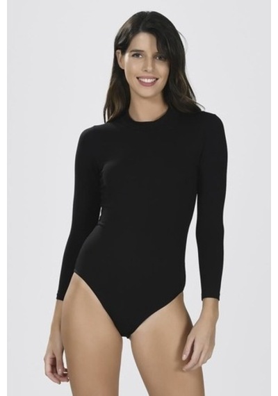 Nbb Kadın Siyah Uzun Kol Boğazlı Çıtçıtlı Body