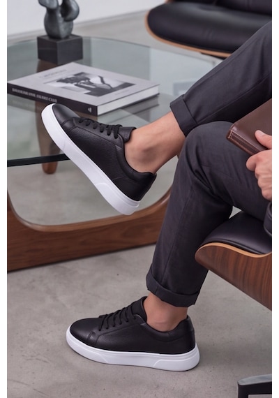 Liarca Ghostwood - Hakiki Deri Sararmaz Faylon Taban Siyah Beyaz Erkek Sneaker Ayakkabı Siyah - Beyaz