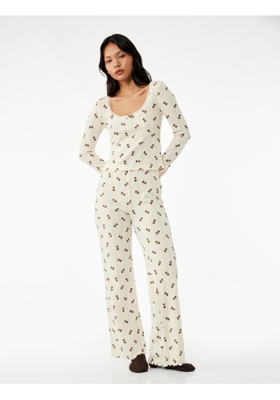 Koton Pyjamas Knıt Tops Ekru Desenli 7wlk40055mk