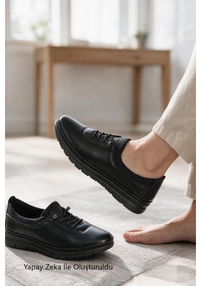 Wanetti Kadın Siyah Comfort Taban Lastikli Atom 37-41 Numara Anne Ayakkabı