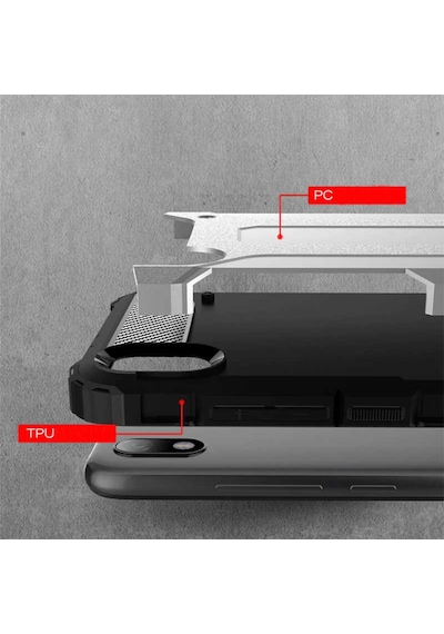 Kilifone - Xiaomi Redmi 9a Uyumlu - Kılıf Çift Katman Koruyucu Crash Military Tank Kılıf - Siyah Siyah