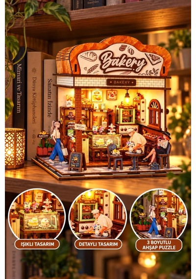 3d Ahşap Pastane 179 Parça Işıklı Detaylı Ve Gerçekçi Tasarımlı Dekoratif Oyuncak Puzzle