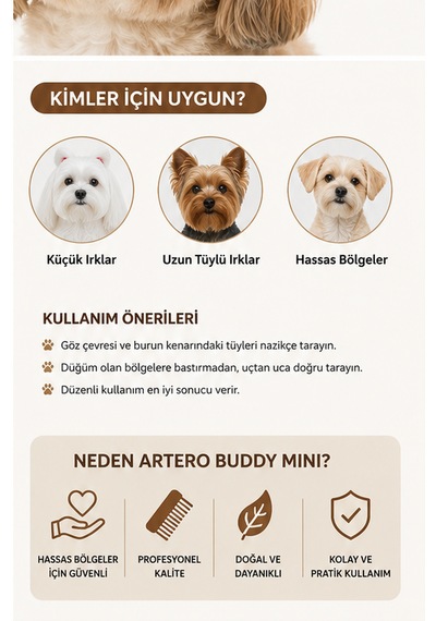 Artero Buddy Mini Kedi Köpek Göz Ve Yüz Çevresi Çapak Temizleme Ve Tarama Tarağı