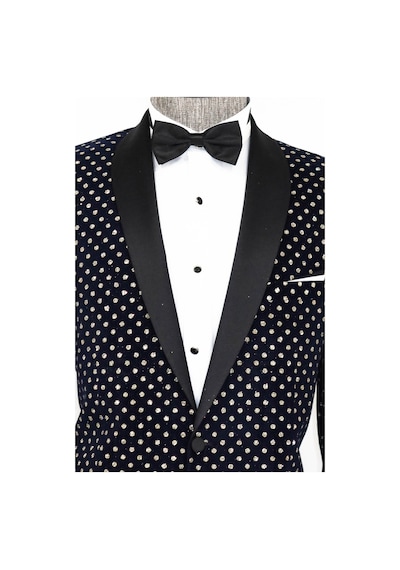 Wessi Nokta Desenli Slim Fit Lacivert Erkek Smokin Ceket Lacivert