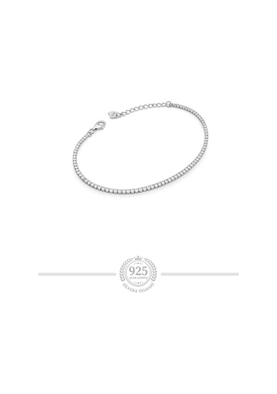 925 Ayar Gümüş Bileklik Rodyumlu 2 Mm Beyaz Zirkon Taşlı Su Yolu Bileklik St430