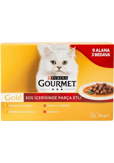 Gourmet Gold Parça Tavuk Ciğer-hindi Ördek-somon Tavuk-sığır Etli Kedi Konservesi 12x85 Gr