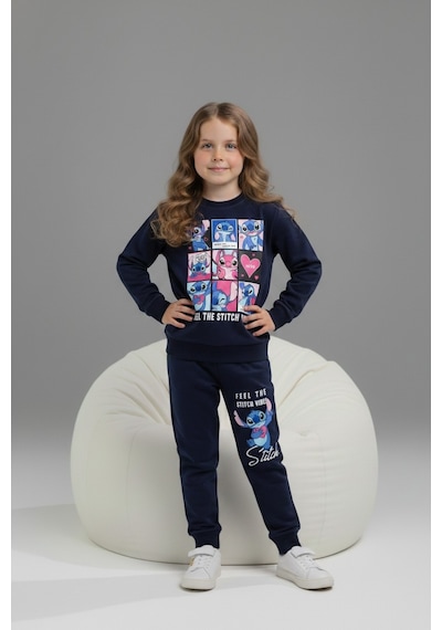Serenad Kids Stıtch Kareli Penye Kız İkili Takım 3-10 Yaş -je261061275 - Lacivert