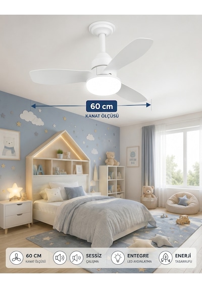 German New White Super Fan 60 Cm Kalın Kanat Dim Ayarlı Tavan Vantilatörü Rgb Led 16 Renk Sessiz Sinek Kovar