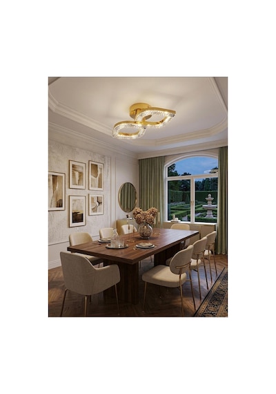 LumiaLighting Yonca Model 2"li Gold 3 Renk Modu Ledli Modern Tavana Sıfır Salon Mutfak Çocuk Yatak Odası Led Avize