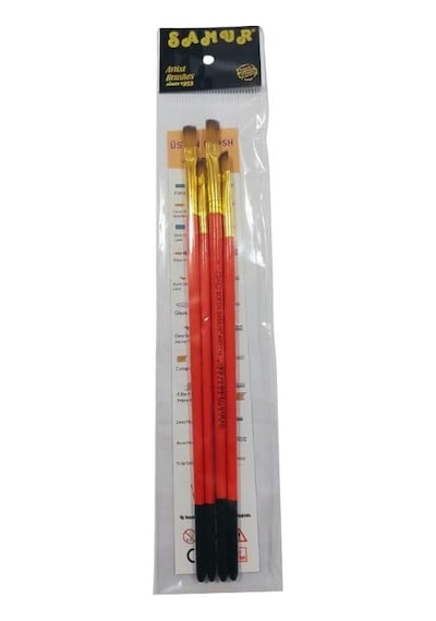 Süper 4'lü Sentetik Yağlı Ve Akrilik Boya Fırça Seti, 4 Parça, 2.5mm Fırça Genişliği, 15cm Sap