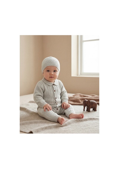 Minory Baby - Bereli Triko Bebek Tulumu Gri Gri