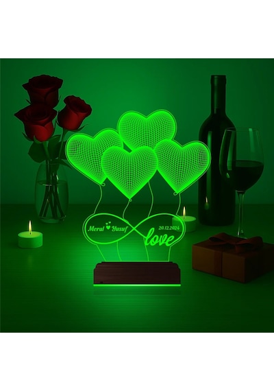 Luvivia Kalp Sevgiliye Hediye Kişiye Özel 3d Lamba - Masa Gece Lambası V33