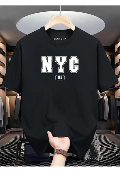 Nyc Baskılı Oversize Tişört SIYAH