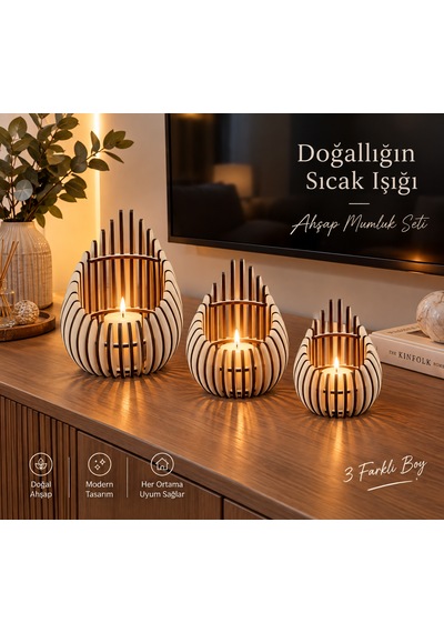 Ahşap Mumluk Seti
