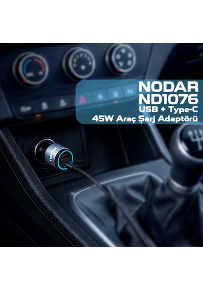 Nodar Nd1076 45w Metal Araç Şarj Cihazı Usb + Type-c Pd 3.0