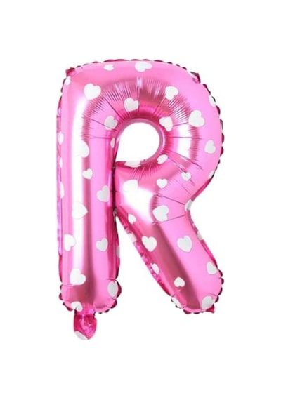 R Harfi 16 İnç Pembe Kalpli Renk Folyo Balon 36 Cm Pembe 256