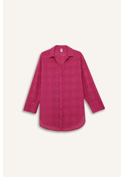 Defacto Regular Fit Pamuklu Brode Plaj Gömleği C0506AX24SM Pembe