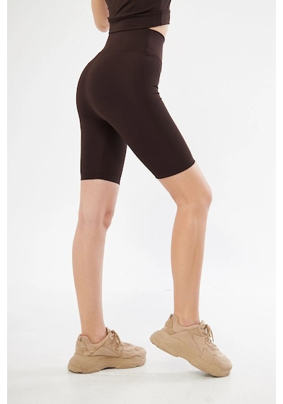 Lesa Wear Yüksek Bel Likralı Toparlayıcı Kısa Şort Tayt Kahverengi